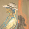 Caro with white hat, pastel on paper