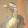 Caro with white hat, pastel on paper
