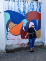 Mural painting at the school together with students